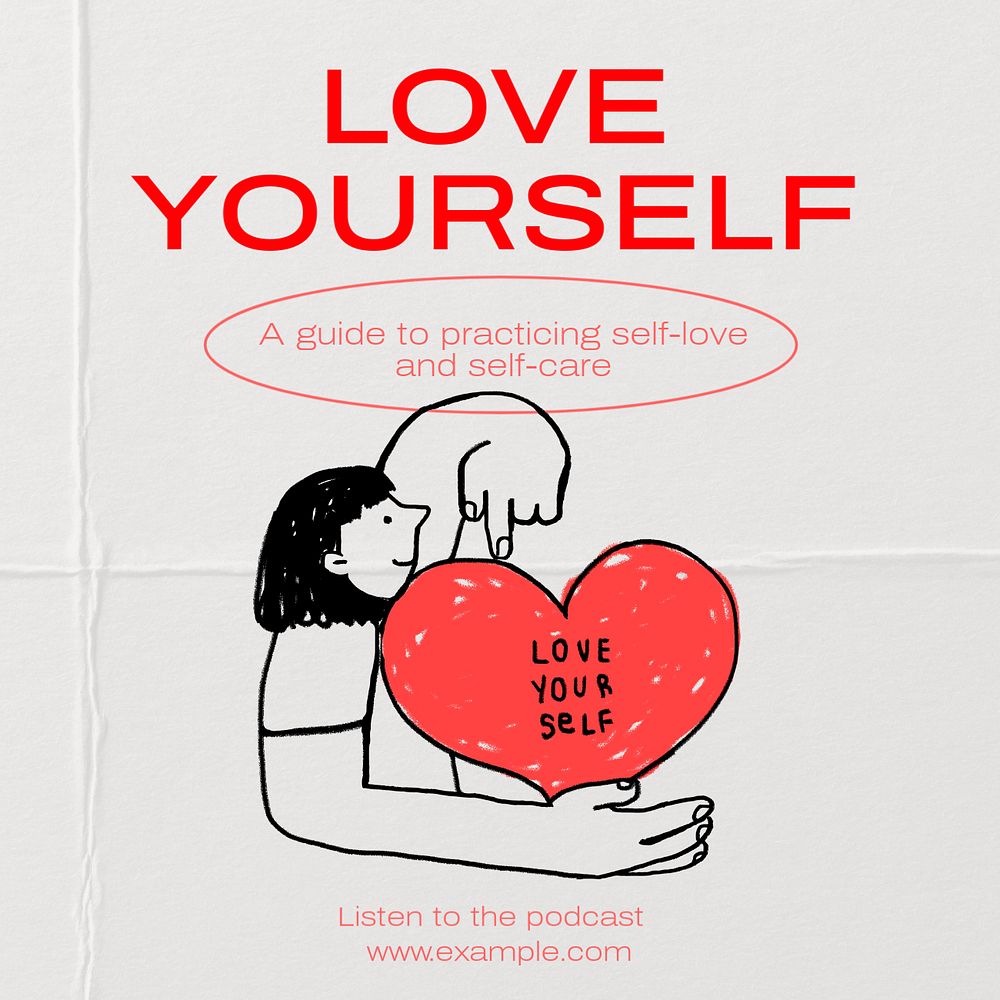 Love yourself podcast Instagram post template, editable text