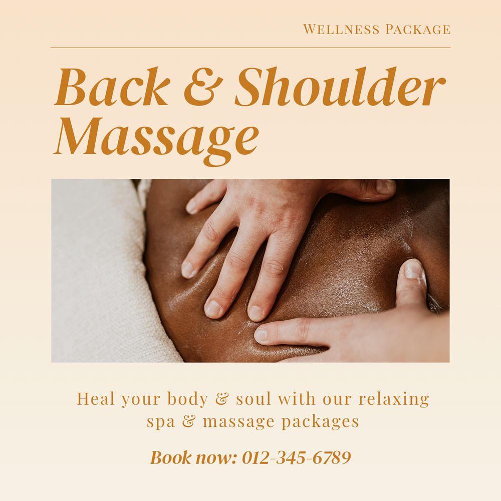 Back & shoulder massage Instagram post template, editable text