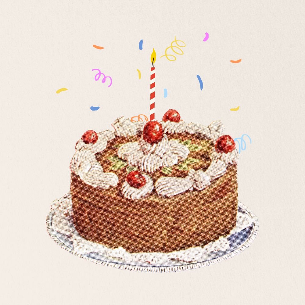 Vintage birthday cake, editable celebration design. Remixed by rawpixel.