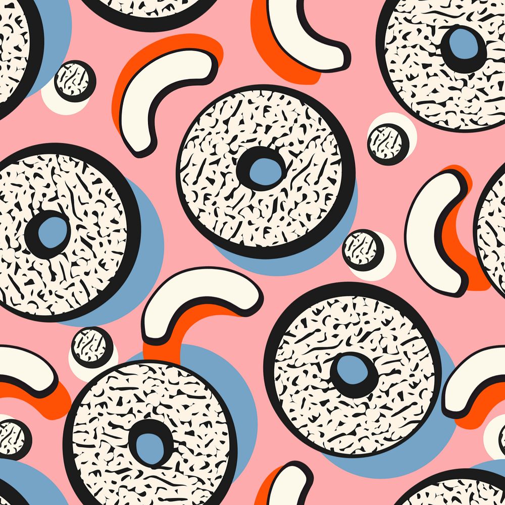 Donut memphis pattern background, pink abstract, editable design