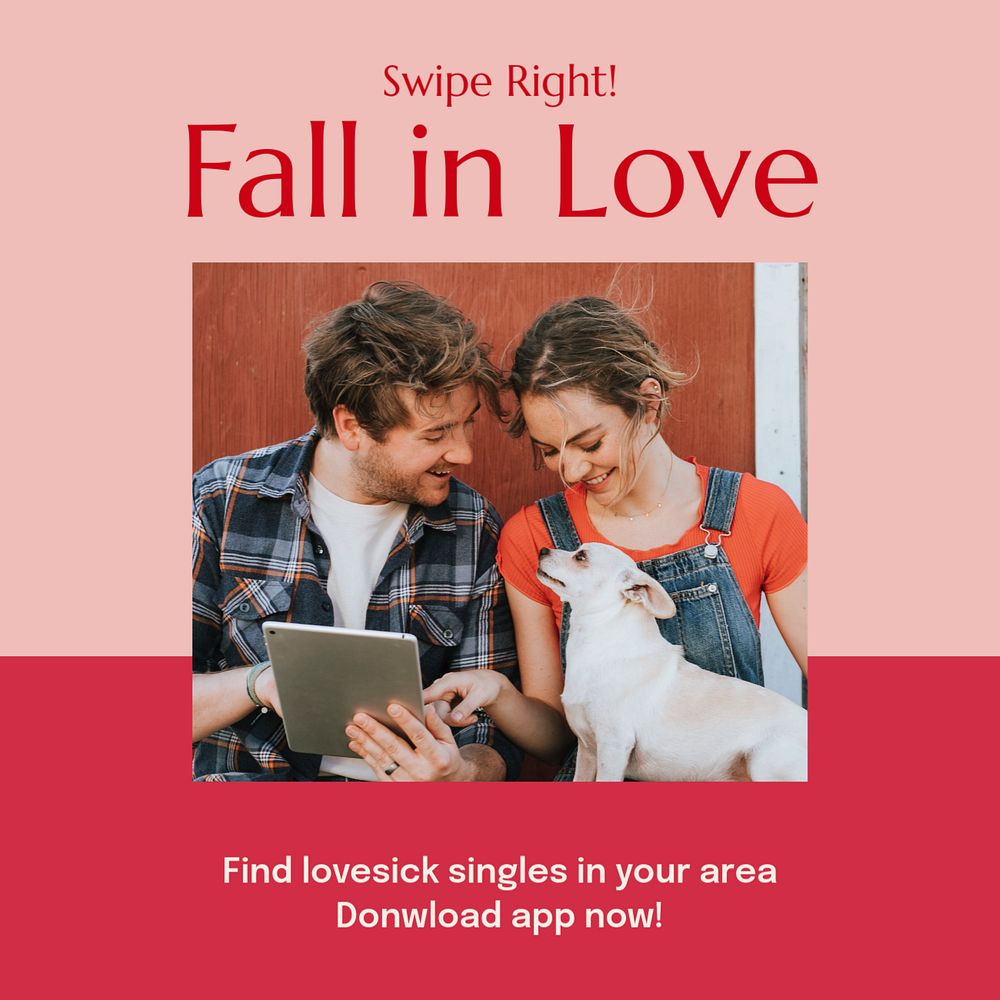 Love & dating Instagram post template, editable text