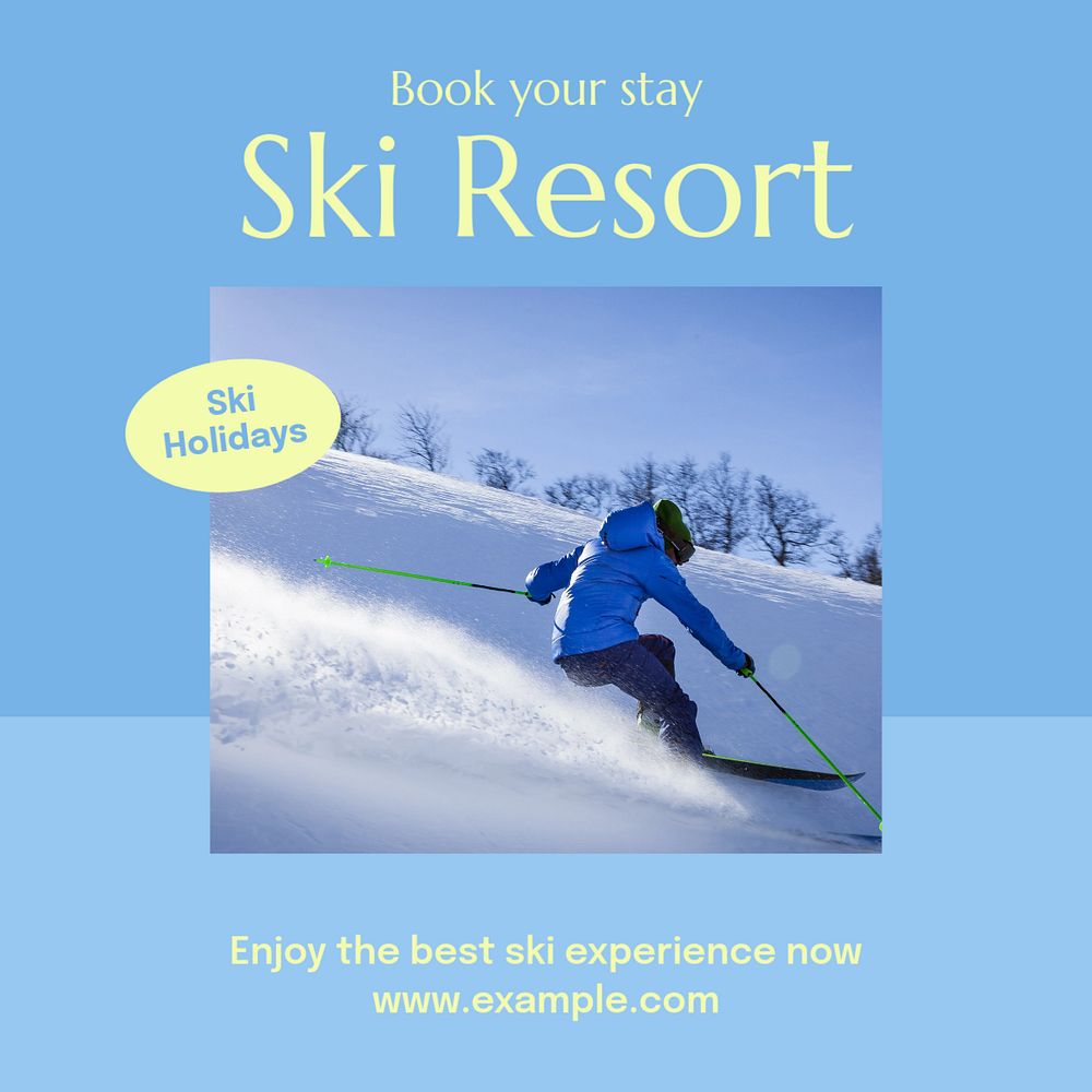 Ski resort Instagram post template, editable text