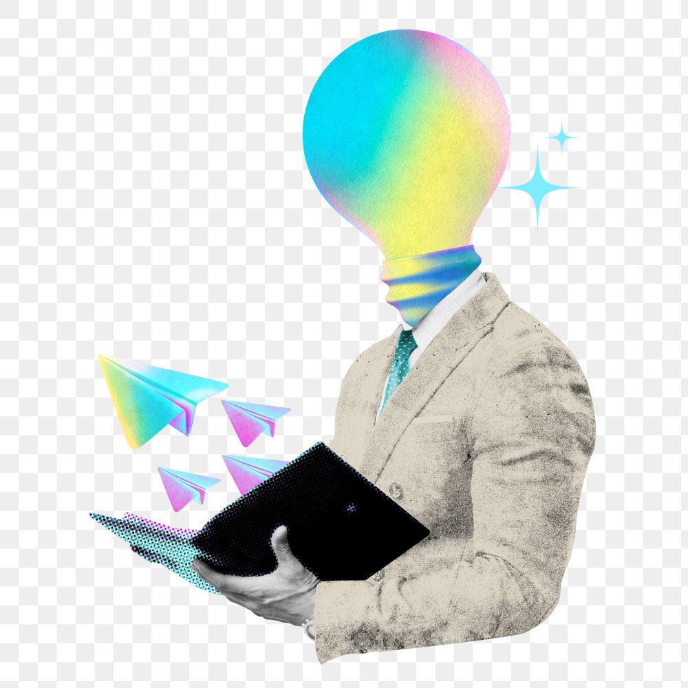 Innovation png element, editable light bulb-head businessman collage remix