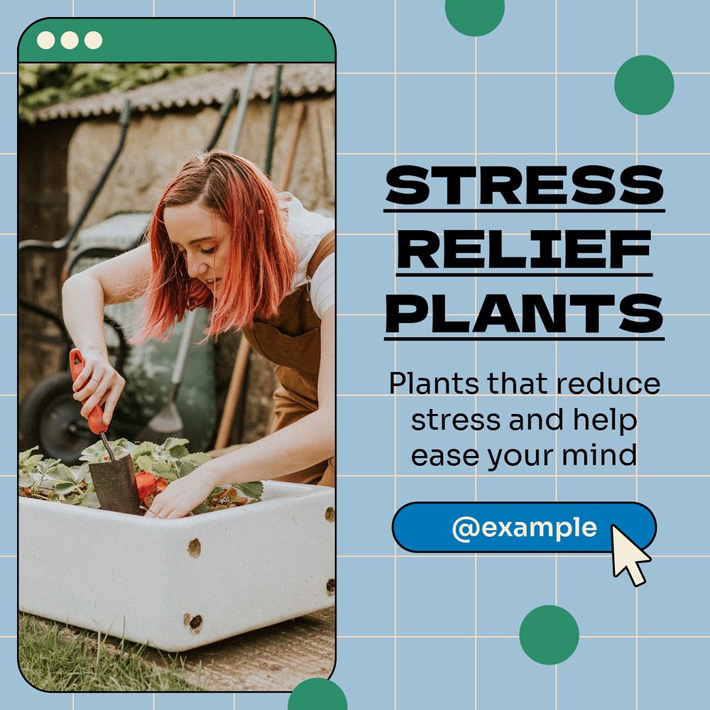 Stress relief plants Instagram post template, editable text