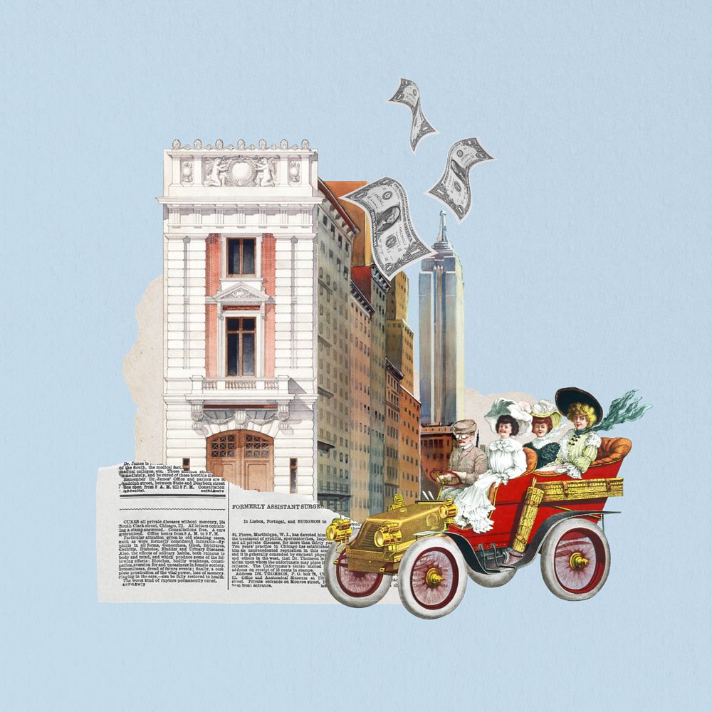 Victorian women driving, editable vintage building collage. Remixed by rawpixel.