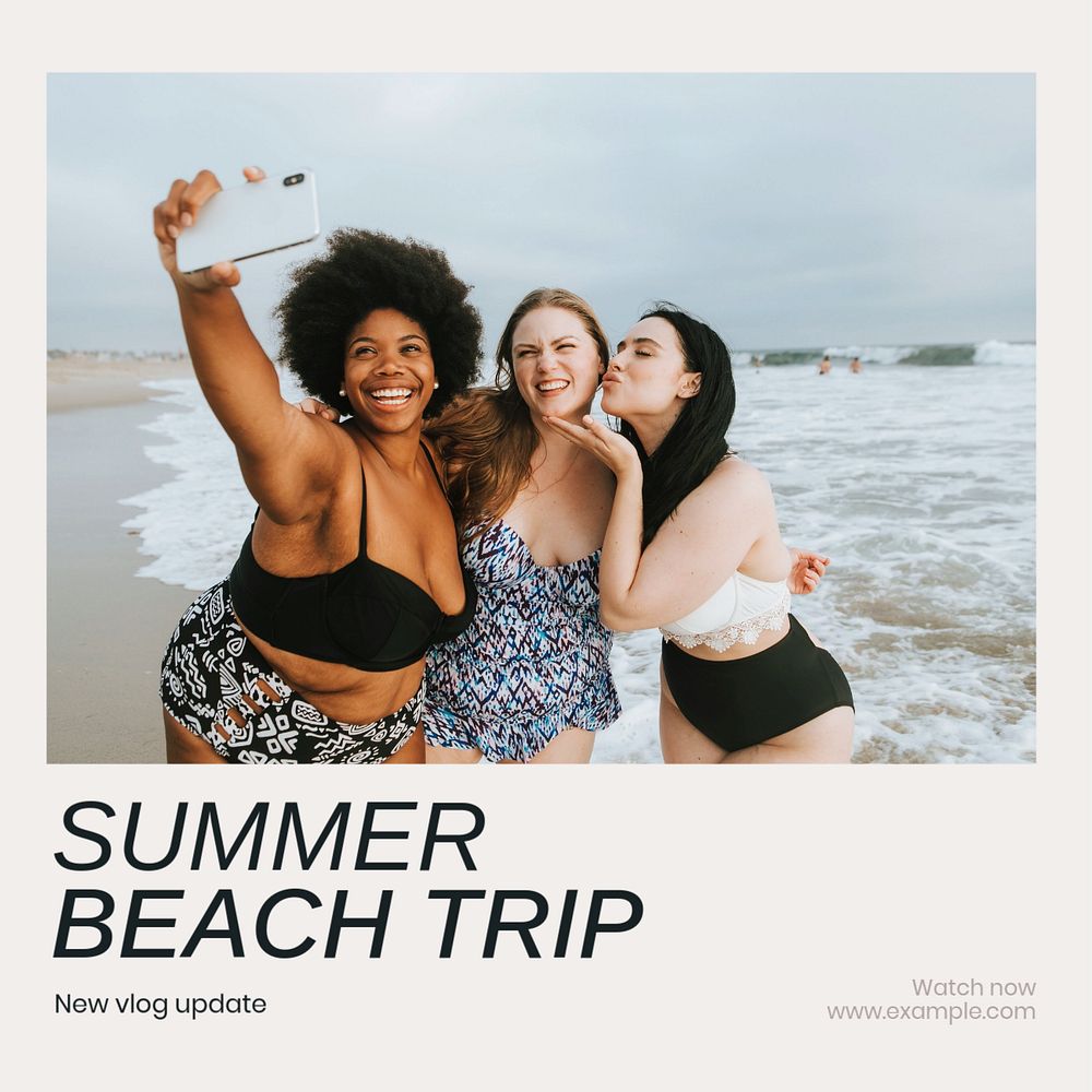 Summer beach trip Instagram post template, editable social media ad