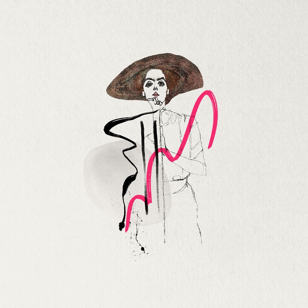 Woman in sunhat, vintage fashion editable illustration. Remixed by rawpixel.