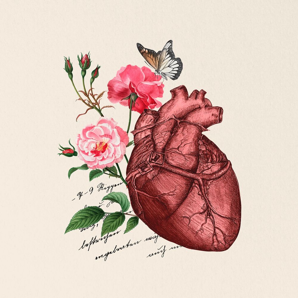 Floral human heart, editable health collage. Remixed by rawpixel.