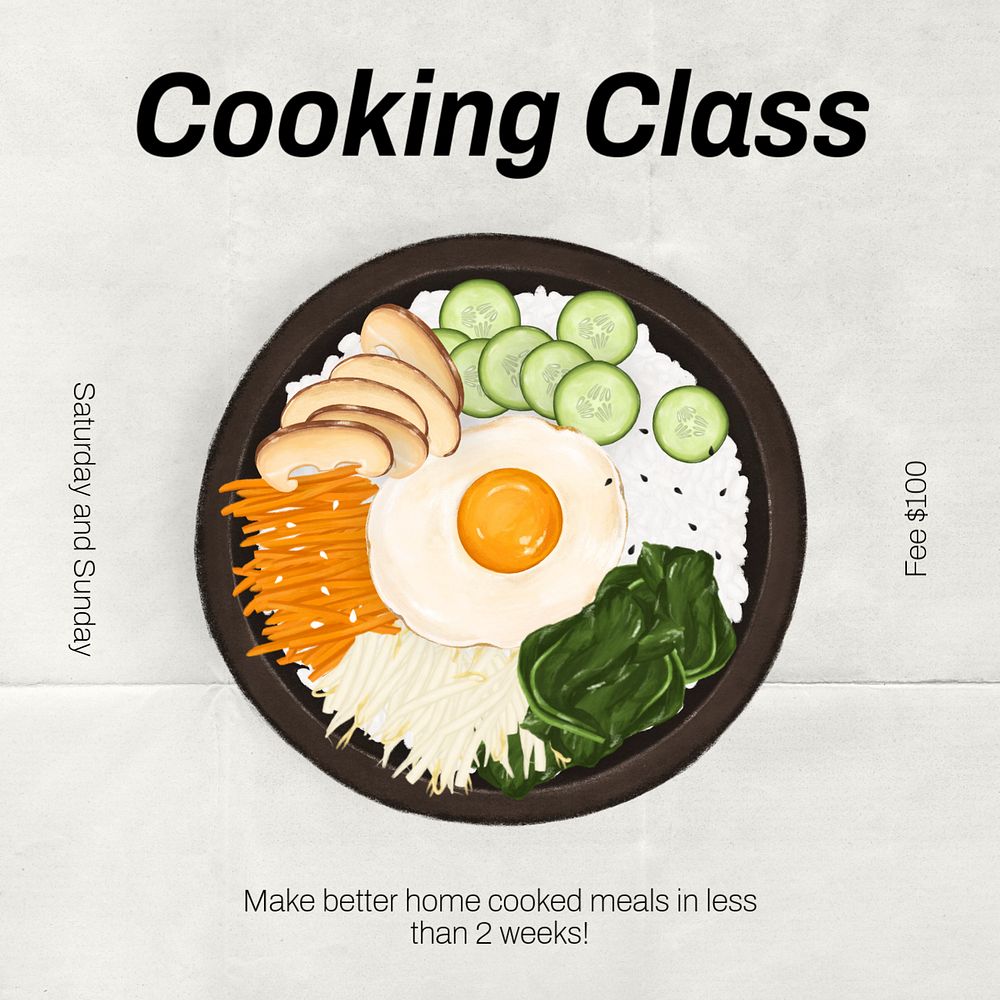 Cooking class Instagram post template, editable text