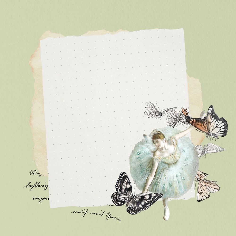 Aesthetic ballerina & butterfly, note paper, vintage editable collage art. Remixed by rawpixel.