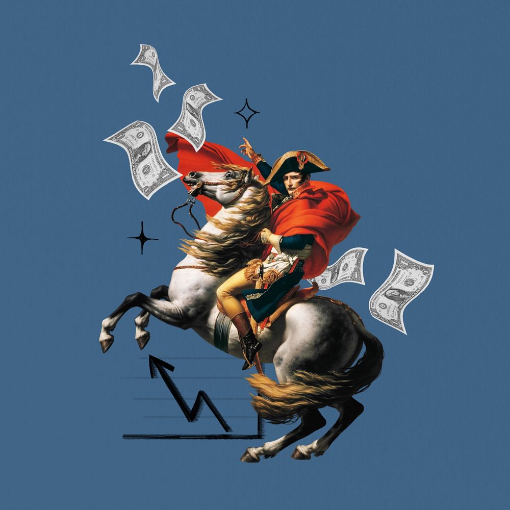 Napoleon throwing money, business investor editable collage. Remixed by rawpixel.