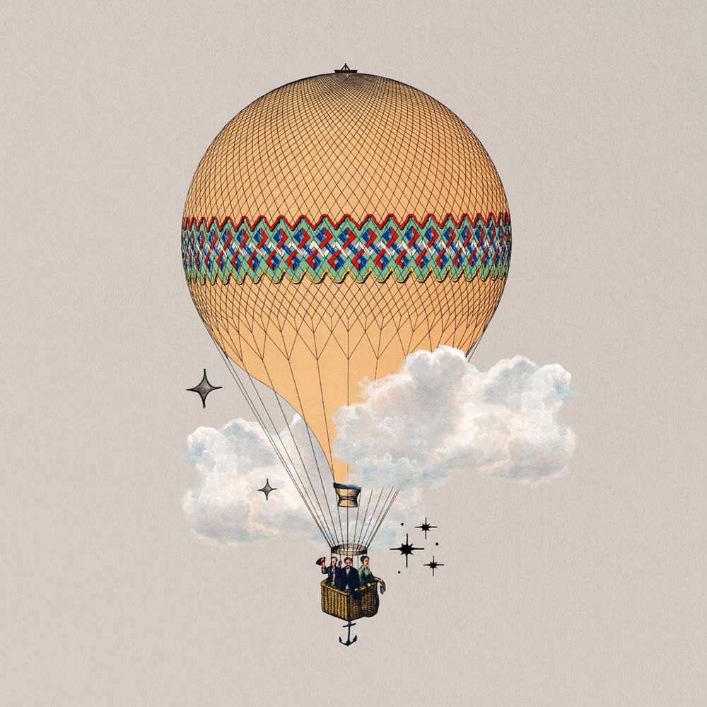 Hot air balloon, travel aesthetic editable collage. Remixed by rawpixel.