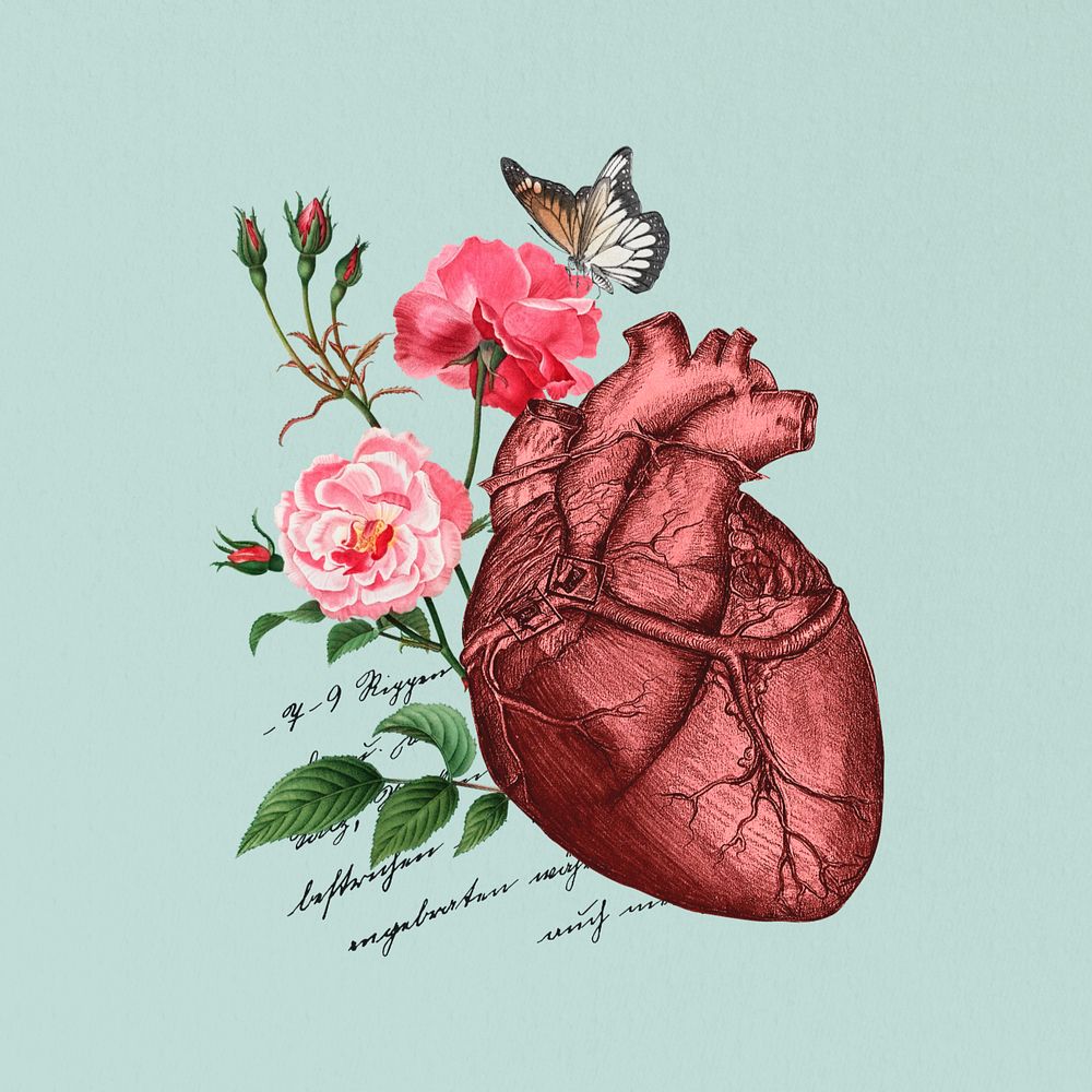 Floral human heart, editable health collage. Remixed by rawpixel.