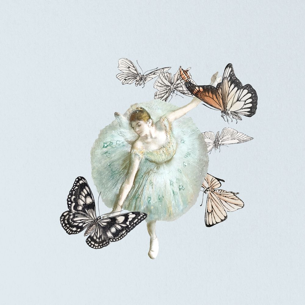 Aesthetic ballerina & butterfly, editable vintage collage art. Remixed by rawpixel.