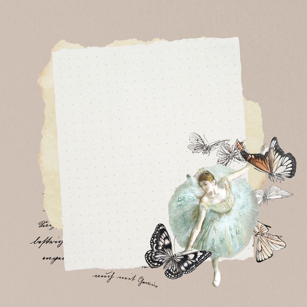 Aesthetic ballerina & butterfly, note paper, vintage editable collage art. Remixed by rawpixel.