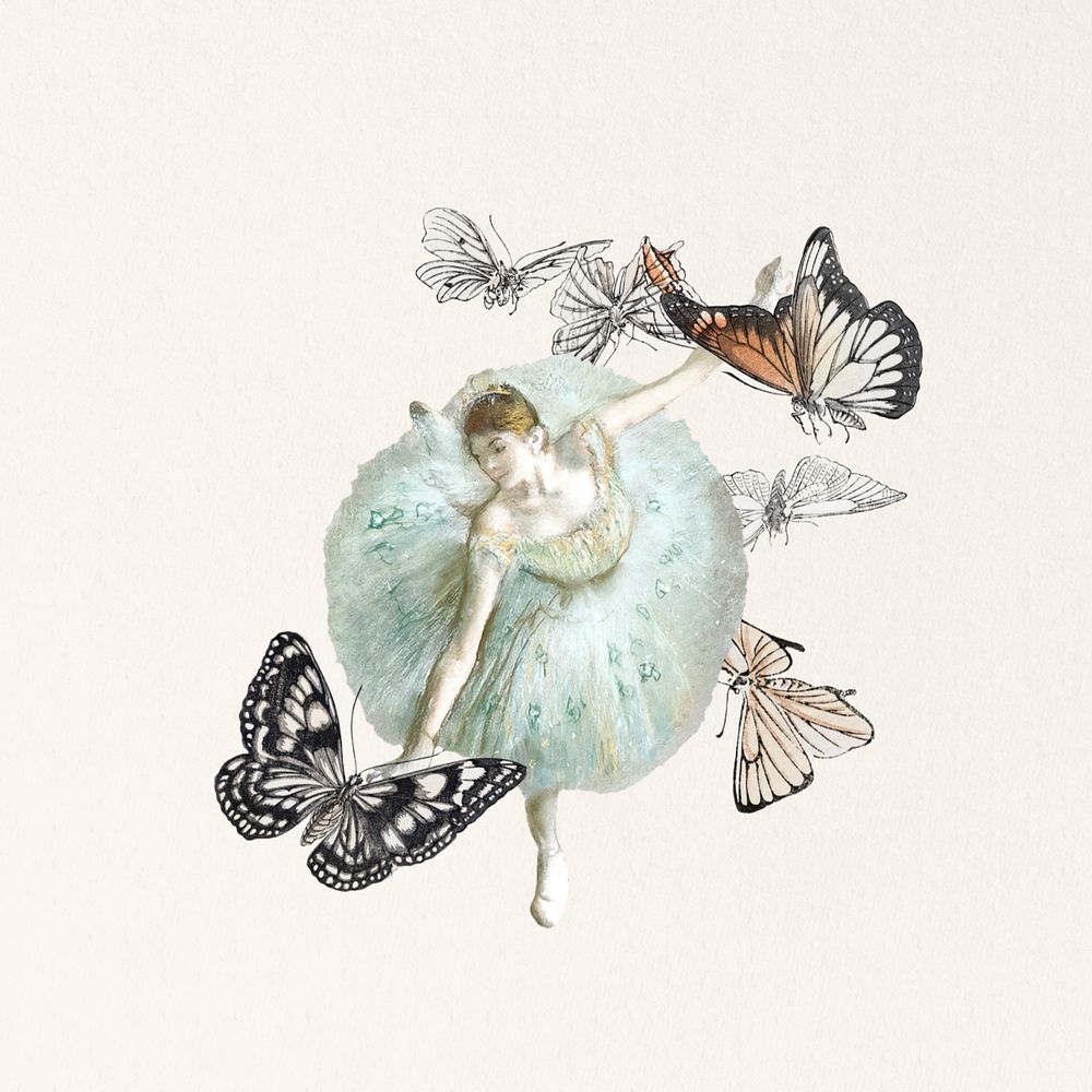 Aesthetic ballerina & butterfly, editable vintage collage art. Remixed by rawpixel.