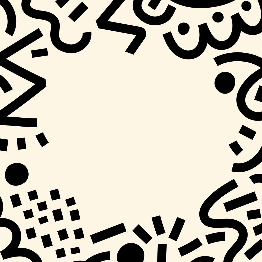 Beige  abstract memphis background, doodle art patterned frame, editable design