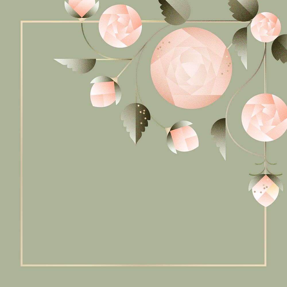 Green geometric rose border frame, editable design