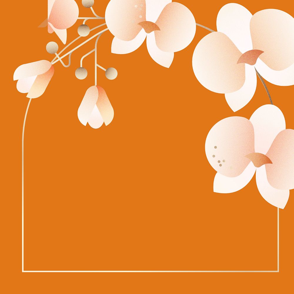 Orange orchid flower arch border frame, editable design