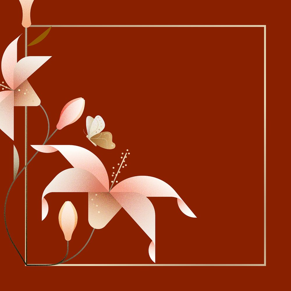 Red lily floral border frame, editable design