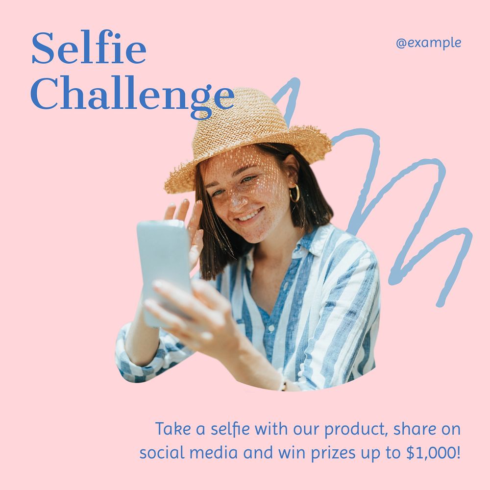 Selfie challenge Instagram post template, editable text