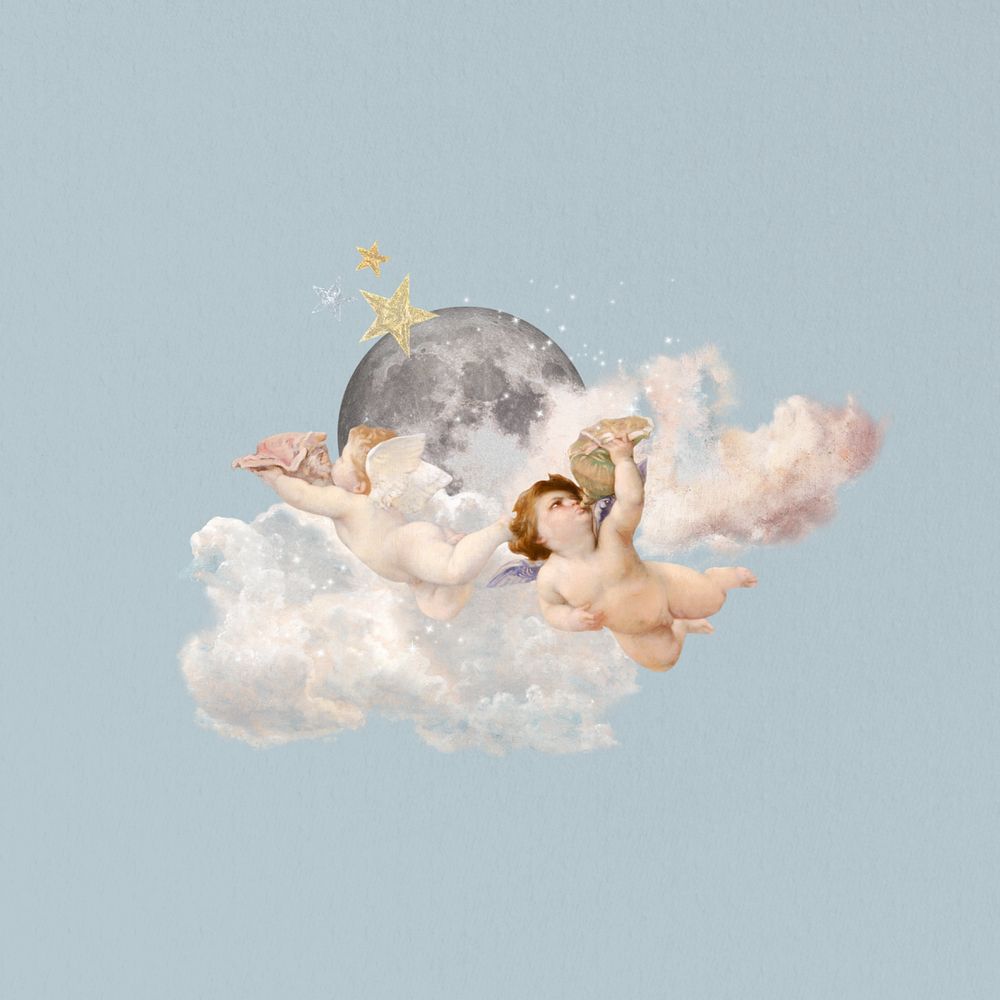 Aesthetic flying cupids, vintage editable collage art. Remixed by rawpixel.