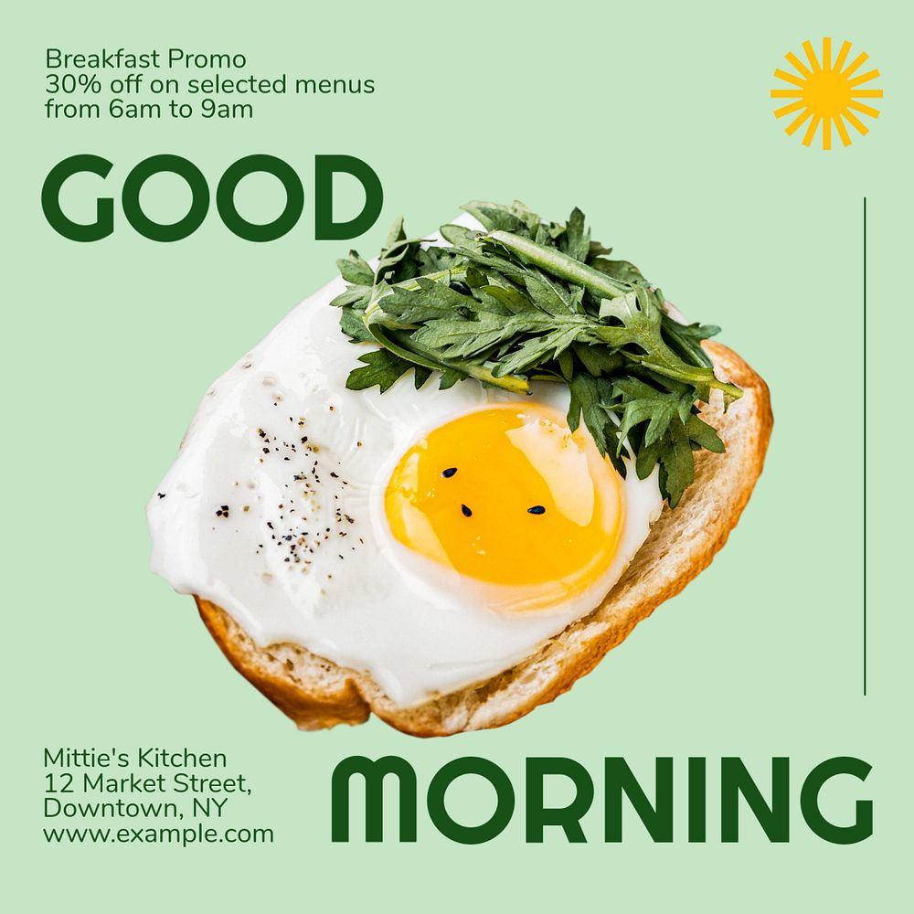 Good morning, breakfast Instagram post template, editable text