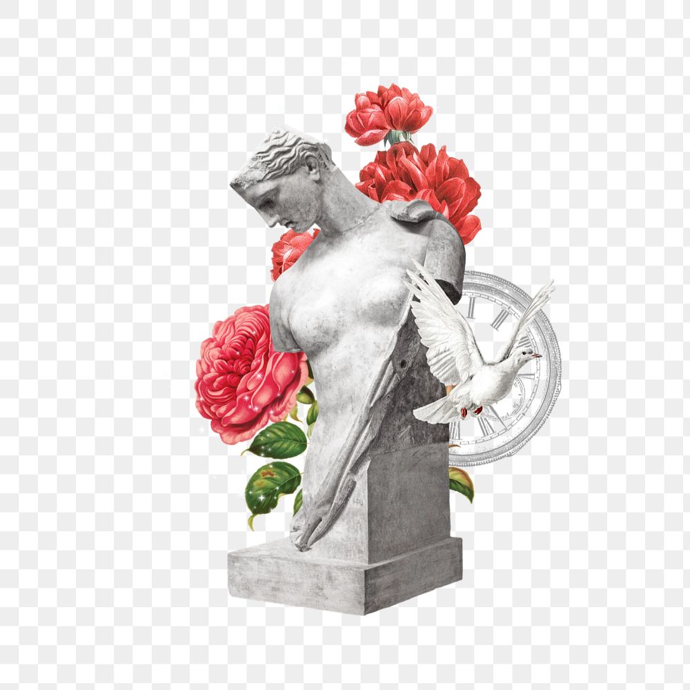 Greek Goddess statue png, editable flower collage. Remixed by rawpixel.