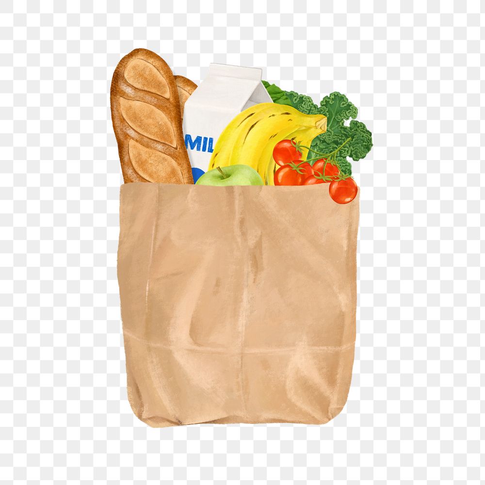 Healthy food grocery bag png sticker, editable design