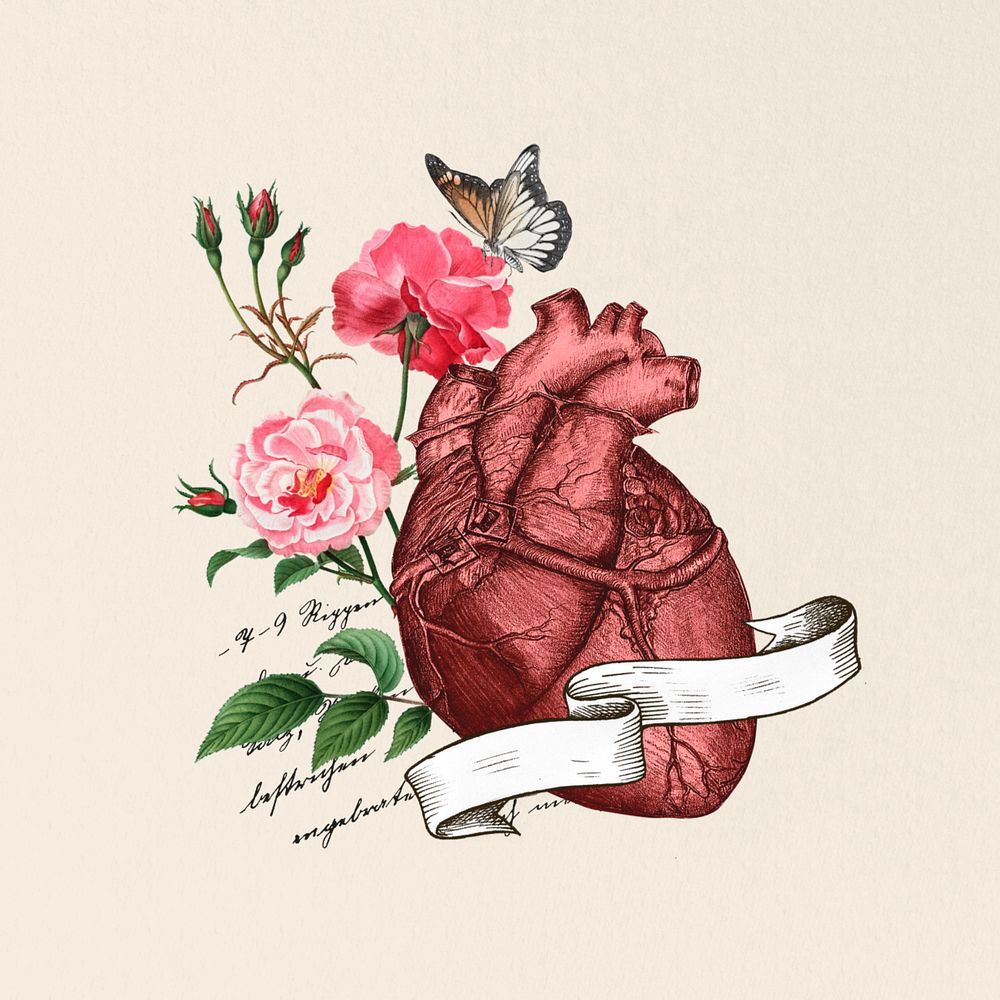 Floral human heart, editable health collage. Remixed by rawpixel.