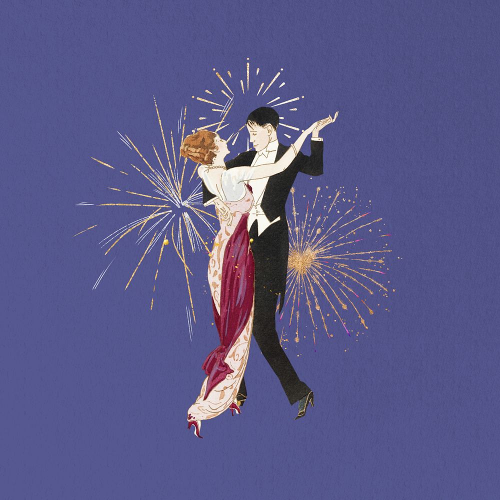 Vintage dancing couple, editable celebration collage. Remixed by rawpixel.