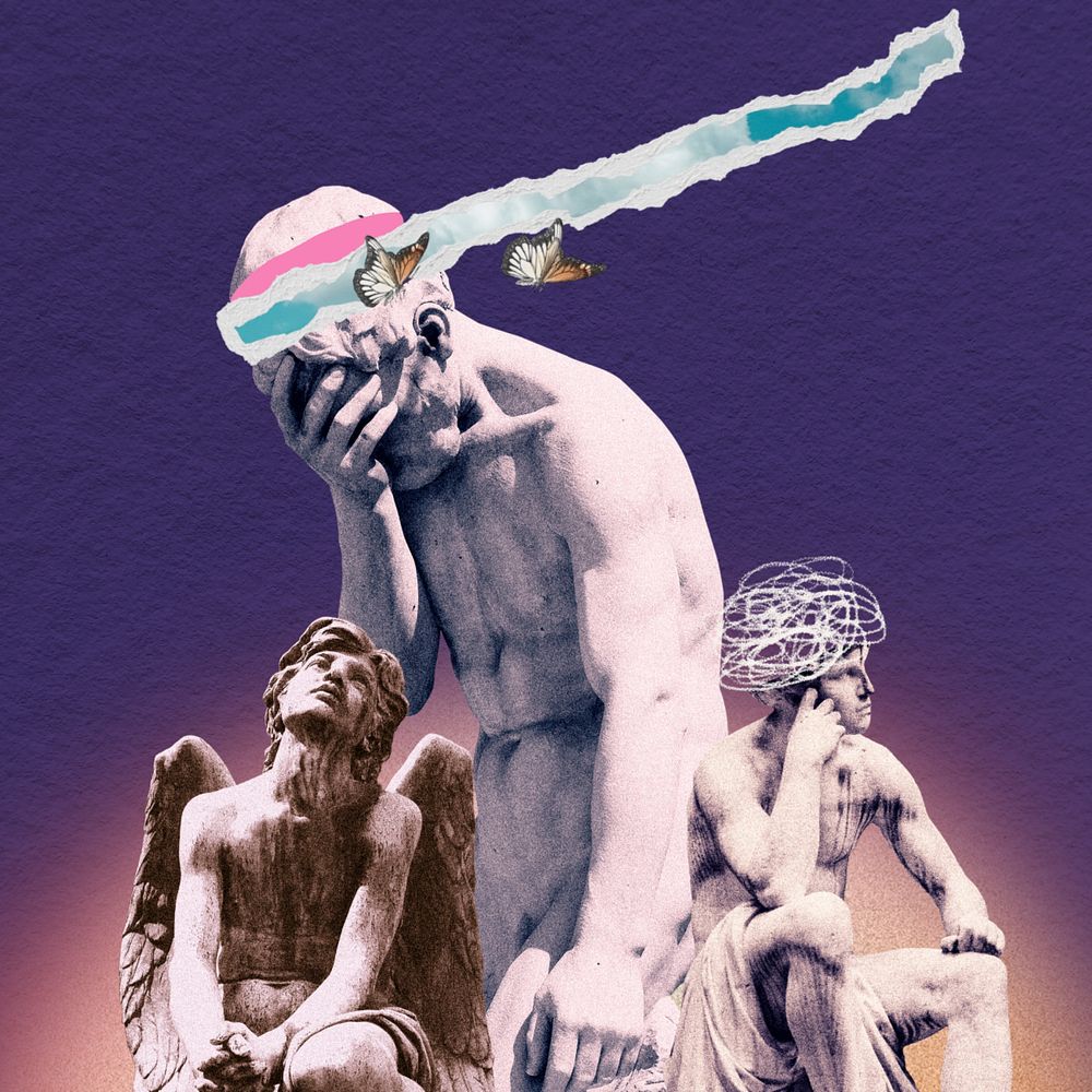 Surreal depressed Greek God remix, editable design