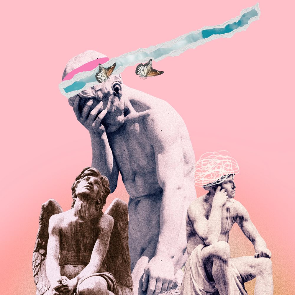 Surreal depressed Greek God remix, editable design