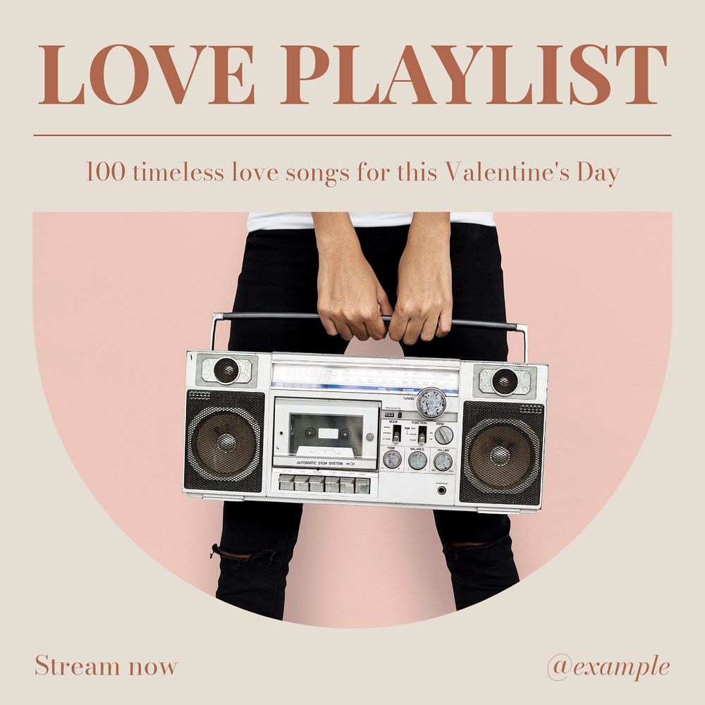 Love playlist Instagram post template, editable text