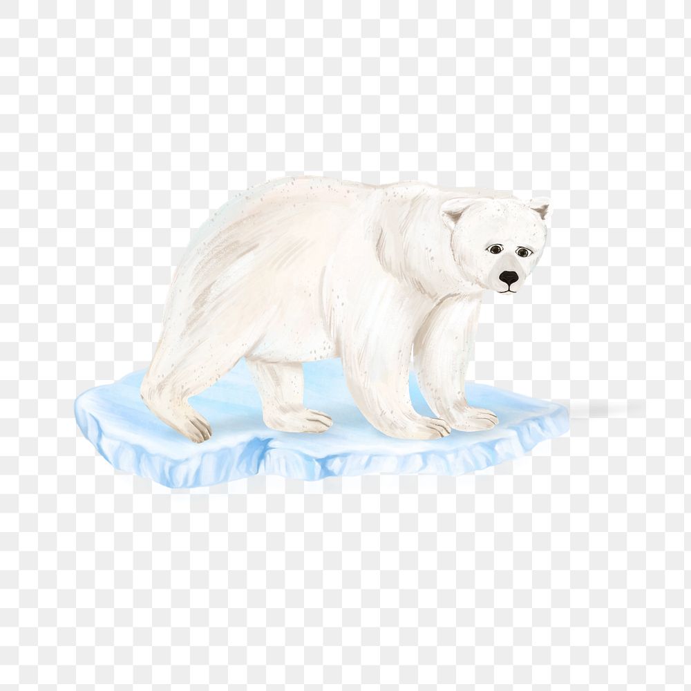 Sad polar bear element png, editable aesthetic paint illustration