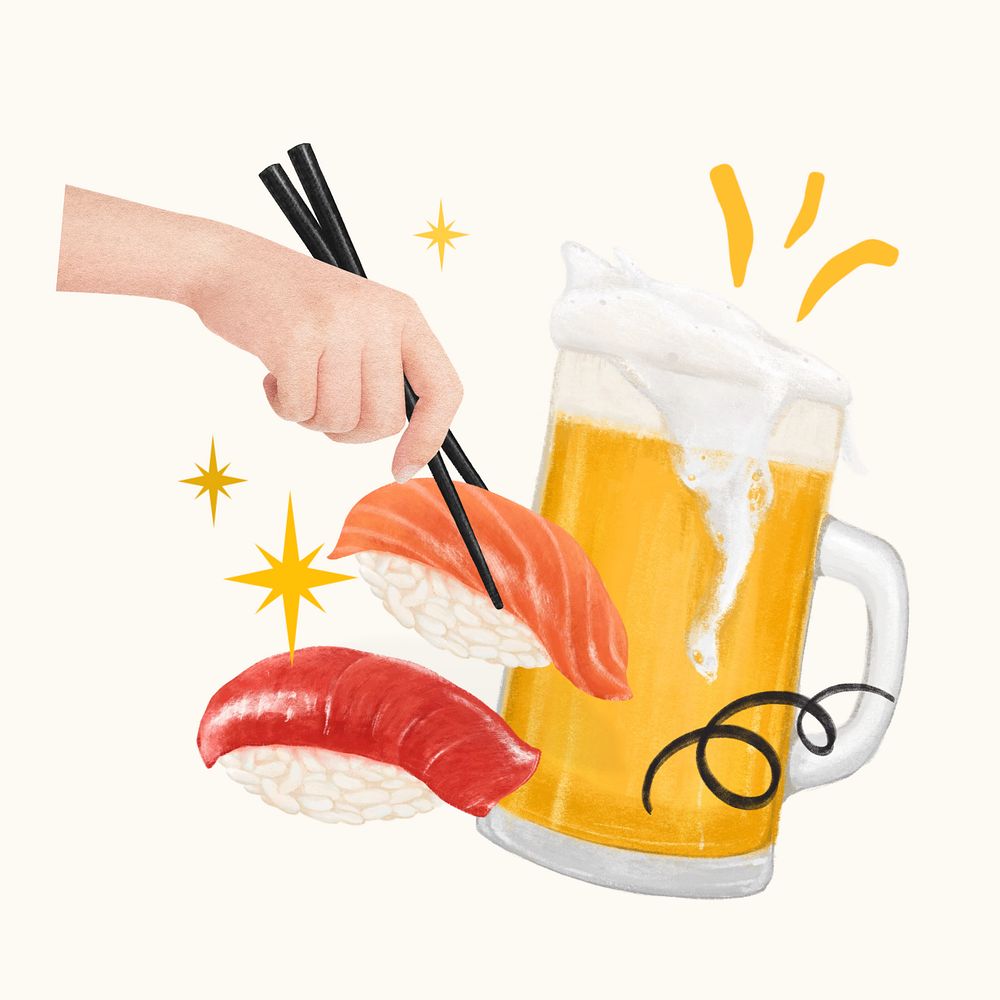 Japanese sushi party, Asian food illustration, editable design