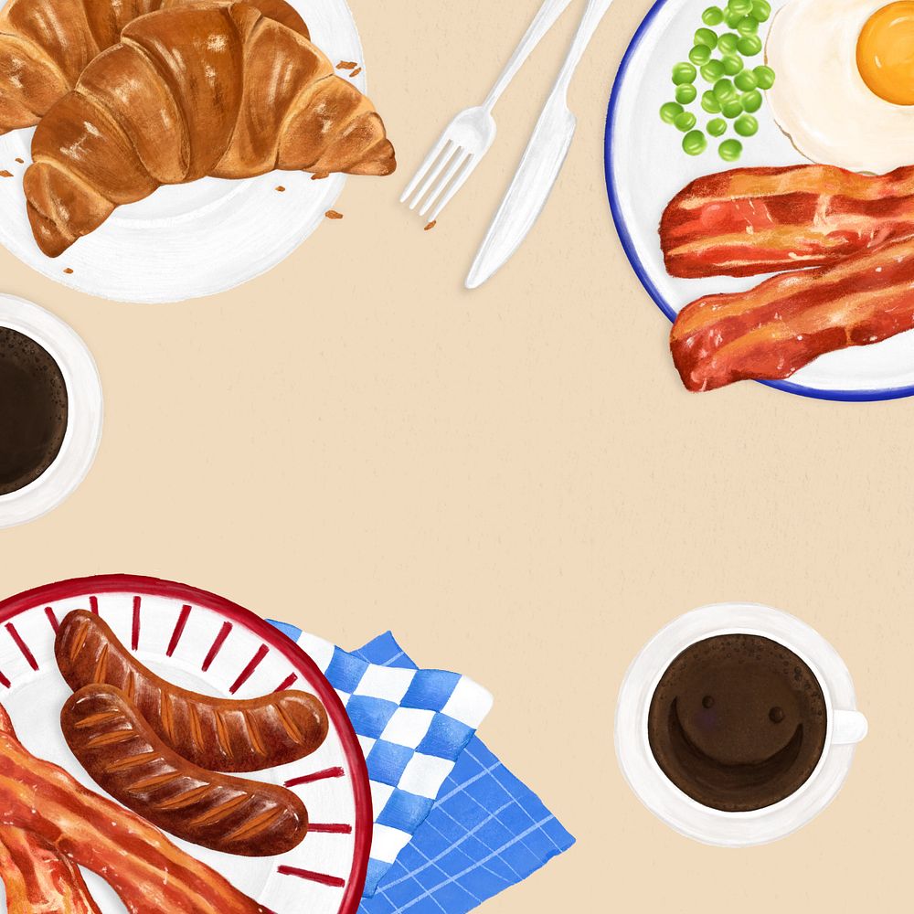 Breakfast food illustration background, beige design, editable design