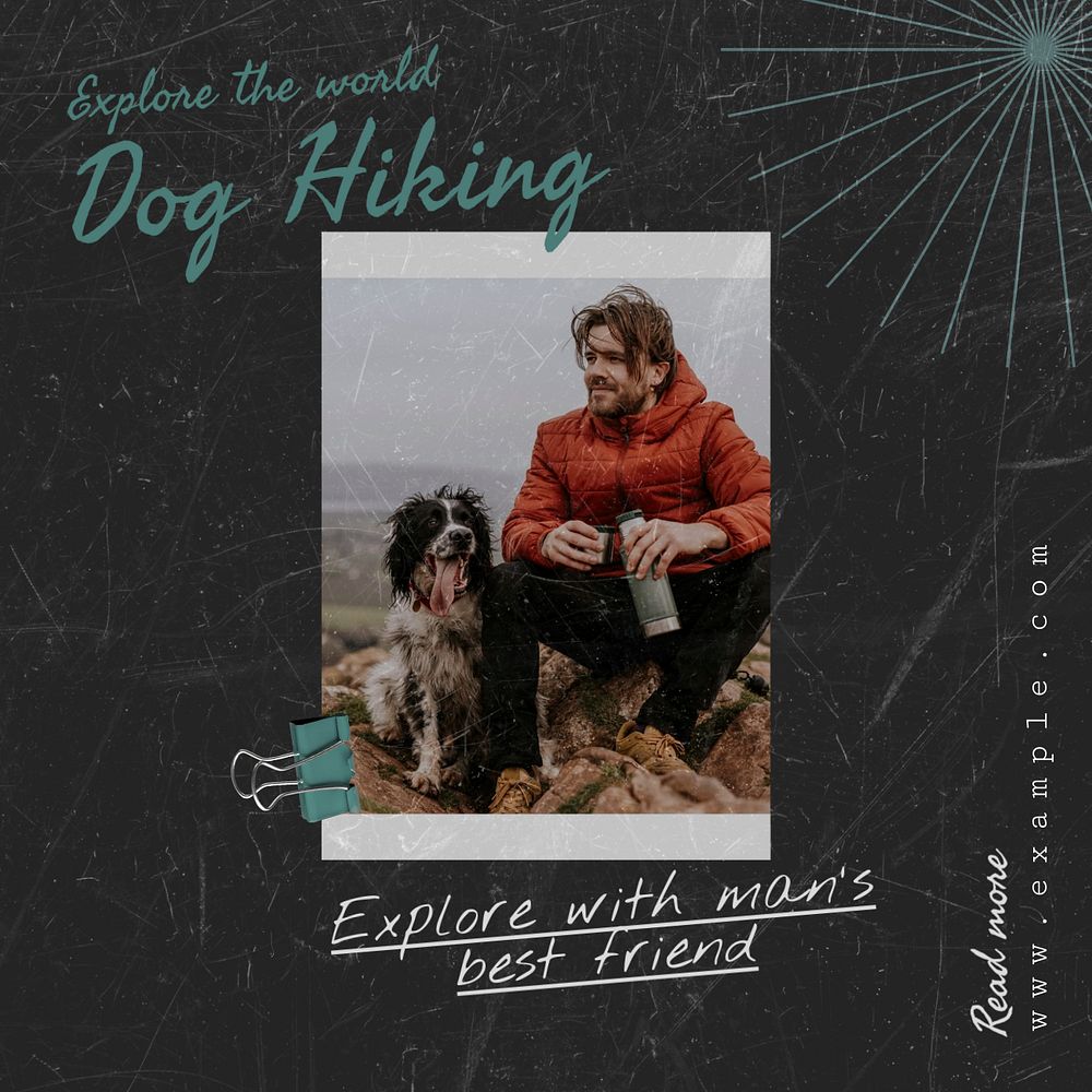 Hiking pet post template, editable text for social media