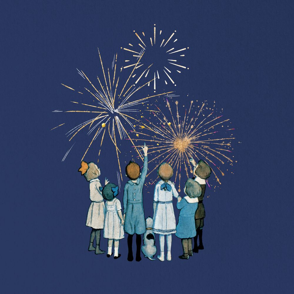 Children watching fireworks, editable celebration collage. Remixed by rawpixel.