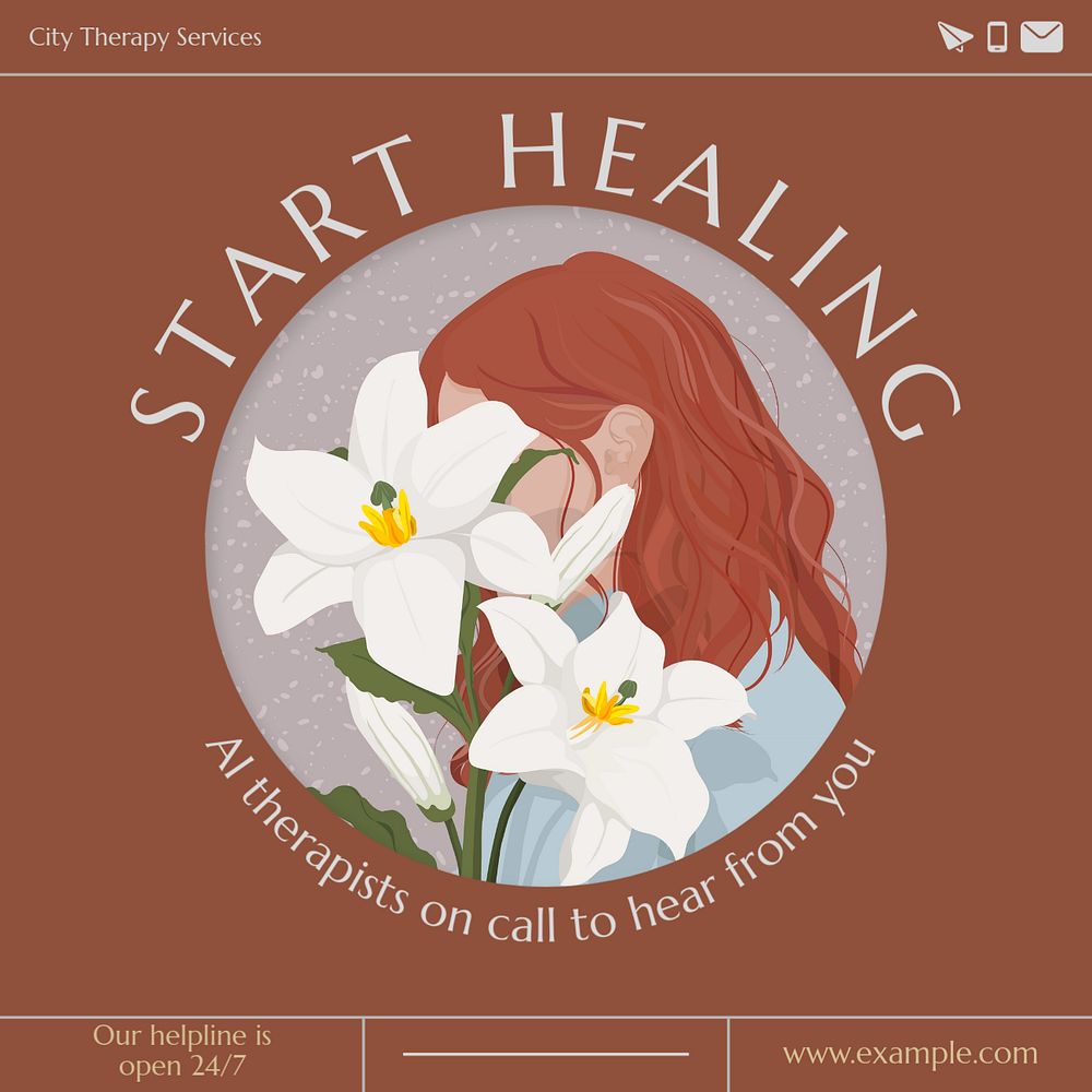 Healing Instagram post template, editable text