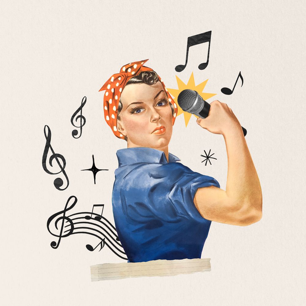 Woman holding microphone, editable singer, entertainment. Remixed by rawpixel.