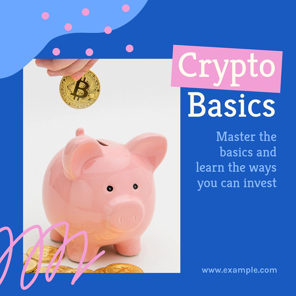 Crypto basics Instagram post template, editable text