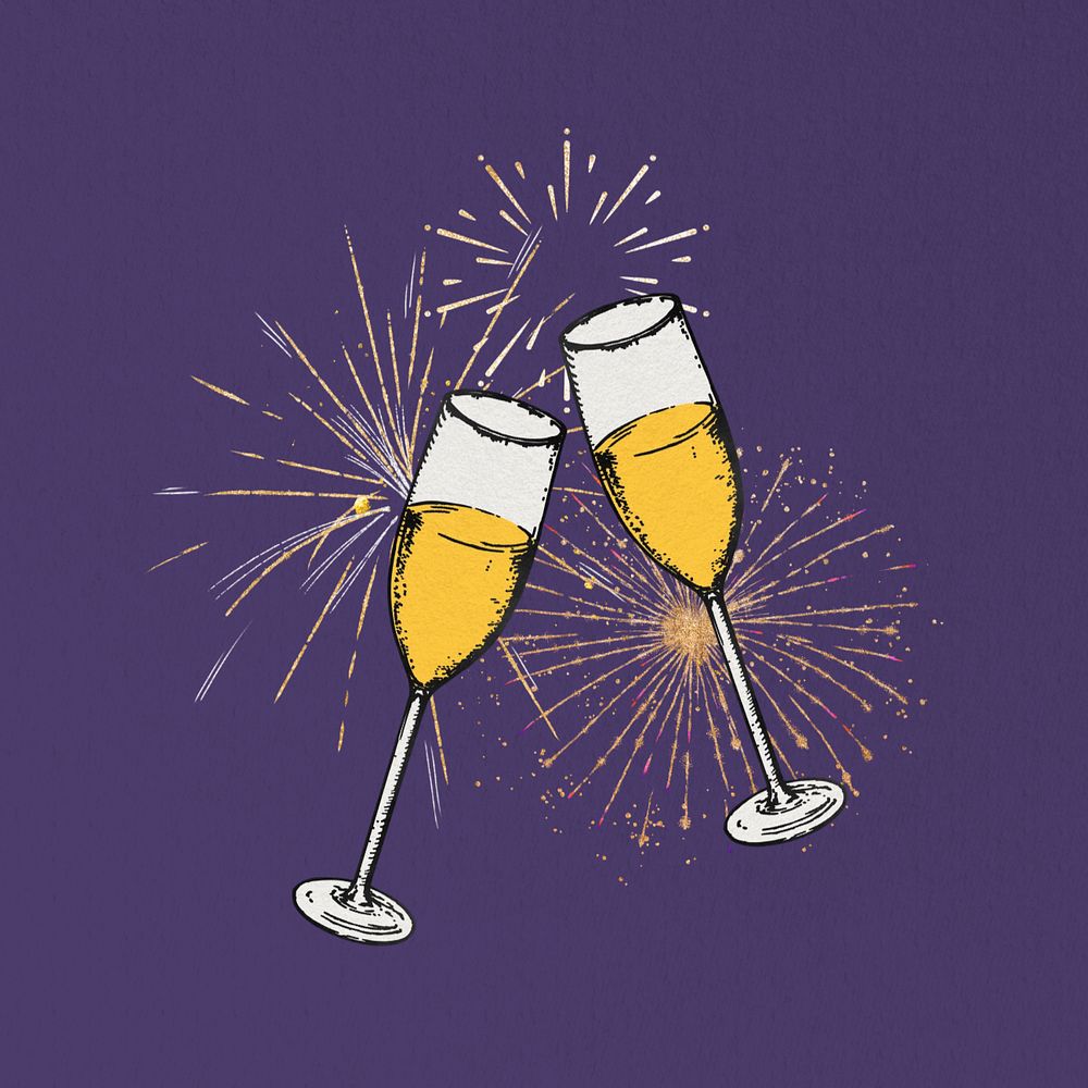 Clinking champagne glasses fireworks, editable celebration collage. Remixed by rawpixel.