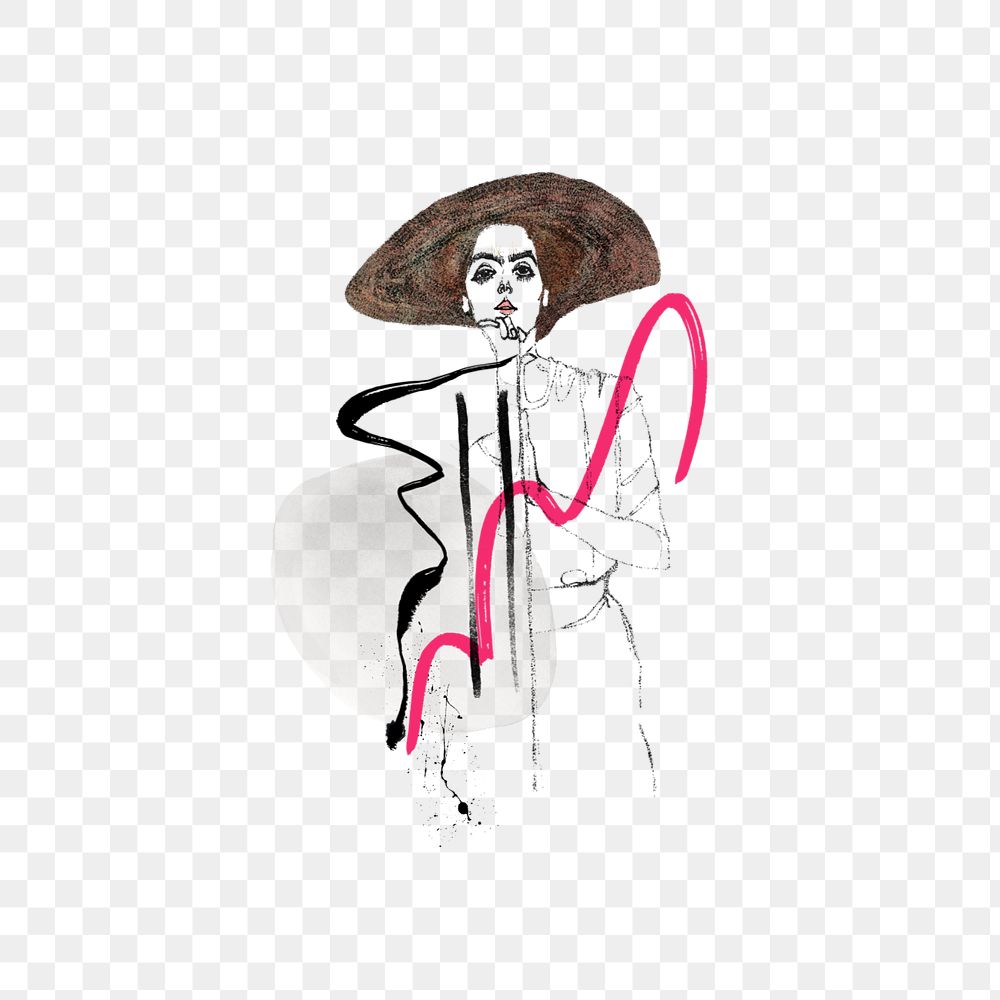 Woman in sunhat png, vintage fashion editable illustration. Remixed by rawpixel.