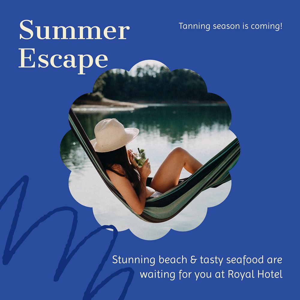 Summer escape Instagram post template, editable text