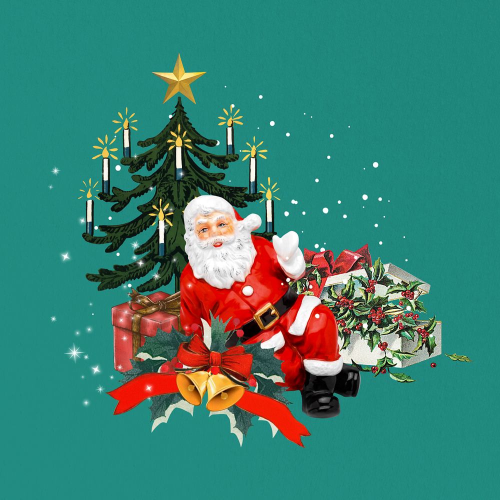 Santa Christmas tree editable collage art. Remixed by rawpixel.