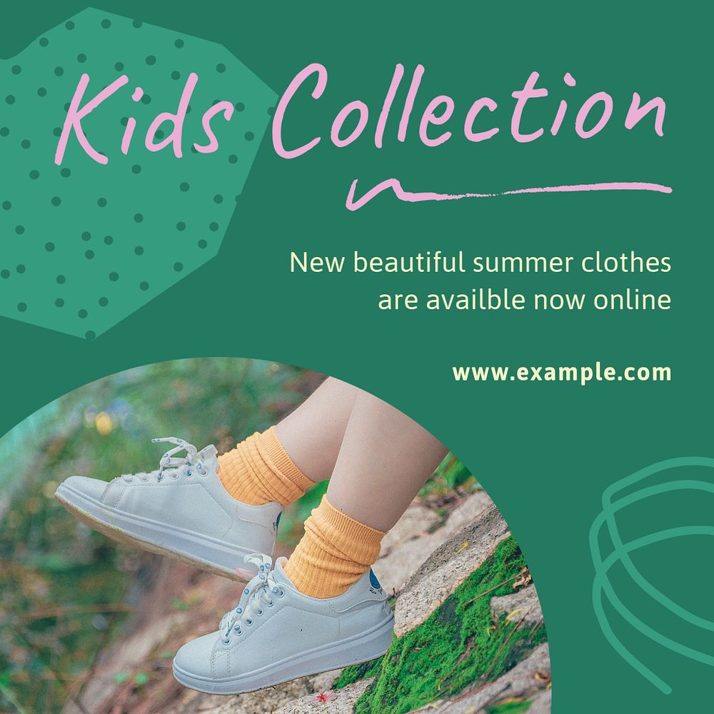 Kids collection Instagram post template, editable text