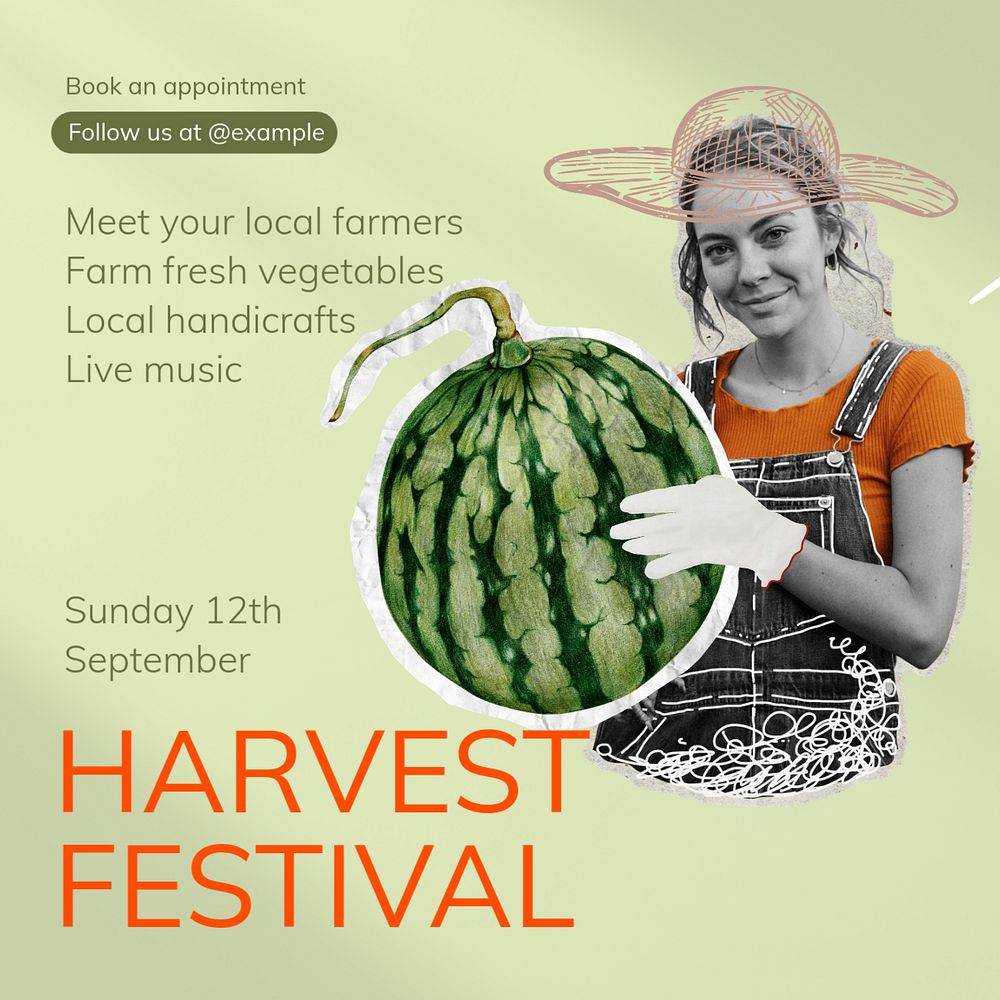 Harvest festival Instagram post template, editable text