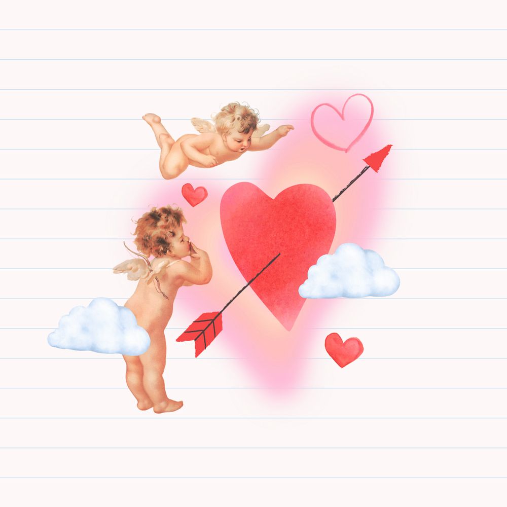 Valentine's Day cupid, arrow through heart editable collage art. Remixed by rawpixel.