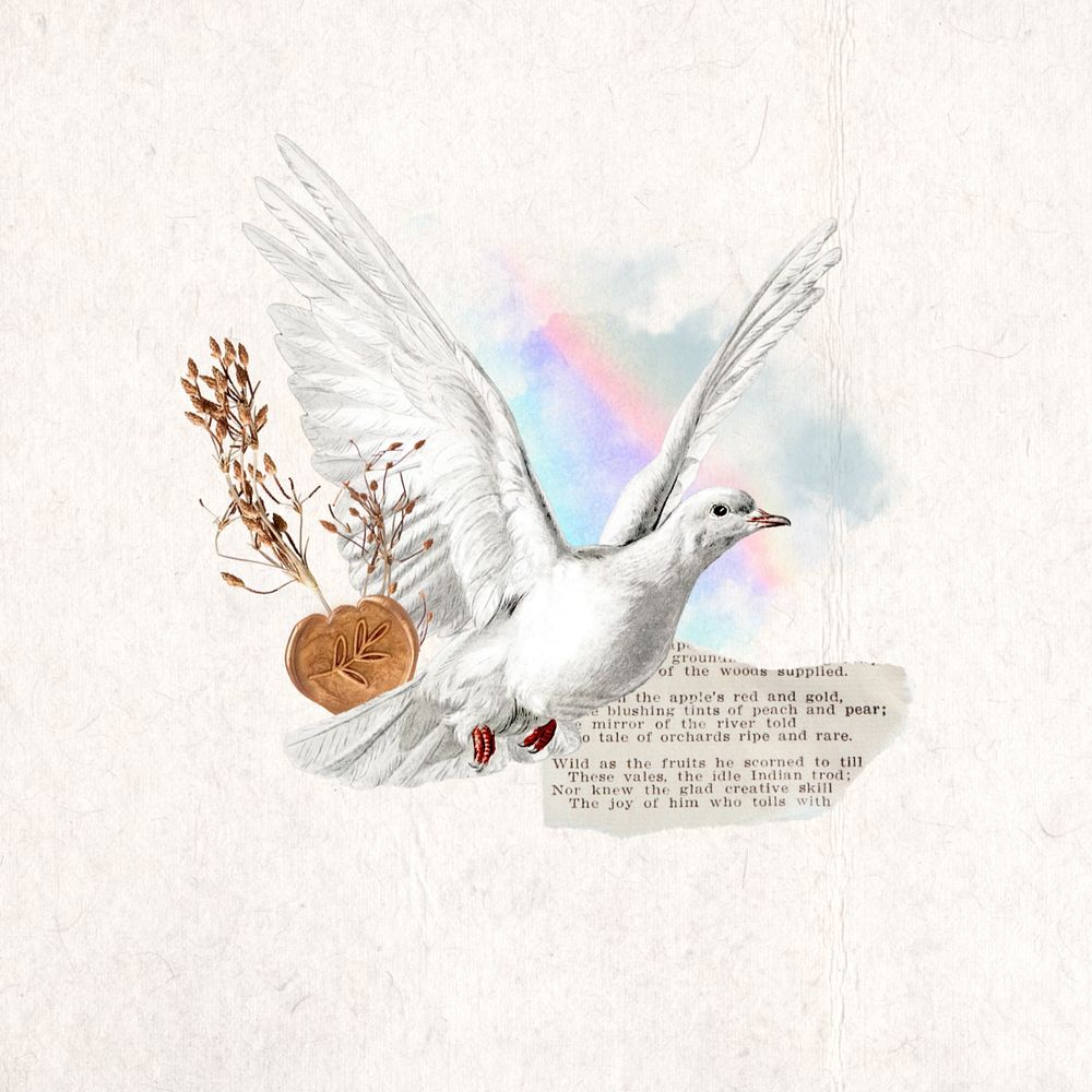 Vintage flying dove, editable floral aesthetic collage. Remixed by rawpixel.